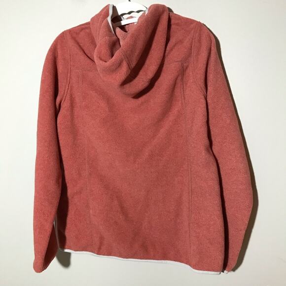 LL Bean S orange full zip sweater fleece hooded long sleeve contrasting pocket - Picture 2 of 8